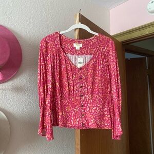 NWT Pink Floral Blouse xxs